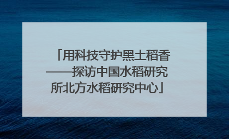 用科技守护黑土稻香——探访中国水稻研究所北方水稻研究中心